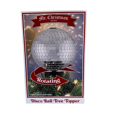 Mr. Christmas Rotating Disco Ball Tree Topper 5.9'' Silver Adapter Operated