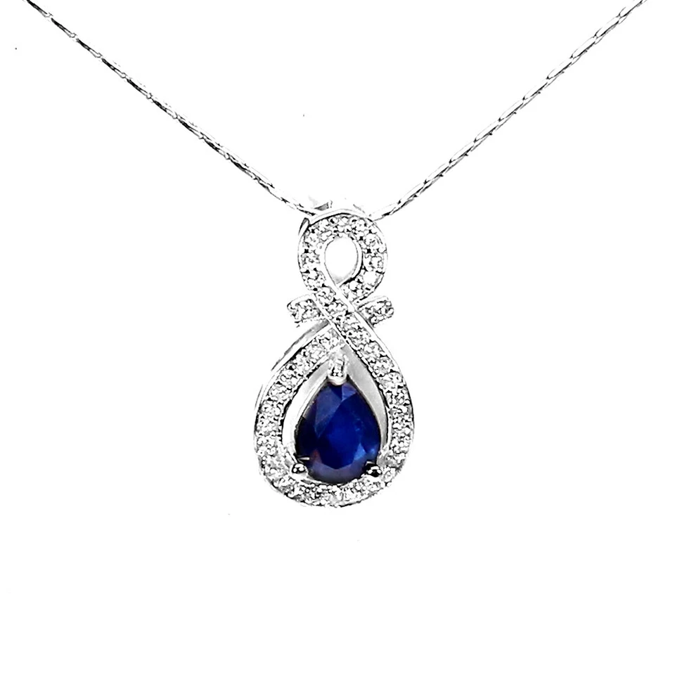 925 Sterling Silver Necklace Pear Sapphire Diffused 7x5mm Gemstone Jewelry 1 - Image 2 of 4