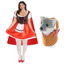 LADIES LITTLE RED RIDING HOOD COSTUME BOOK DAY DRESS CAPE BASKET FANCY DRESS