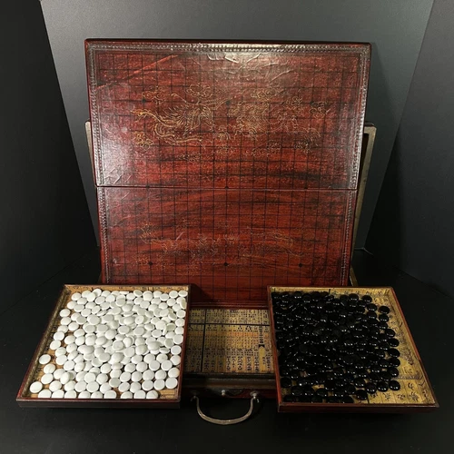 Vintage Chinese GO Game Set Dragon Box Goban Board and Stone LARGE Travel Case