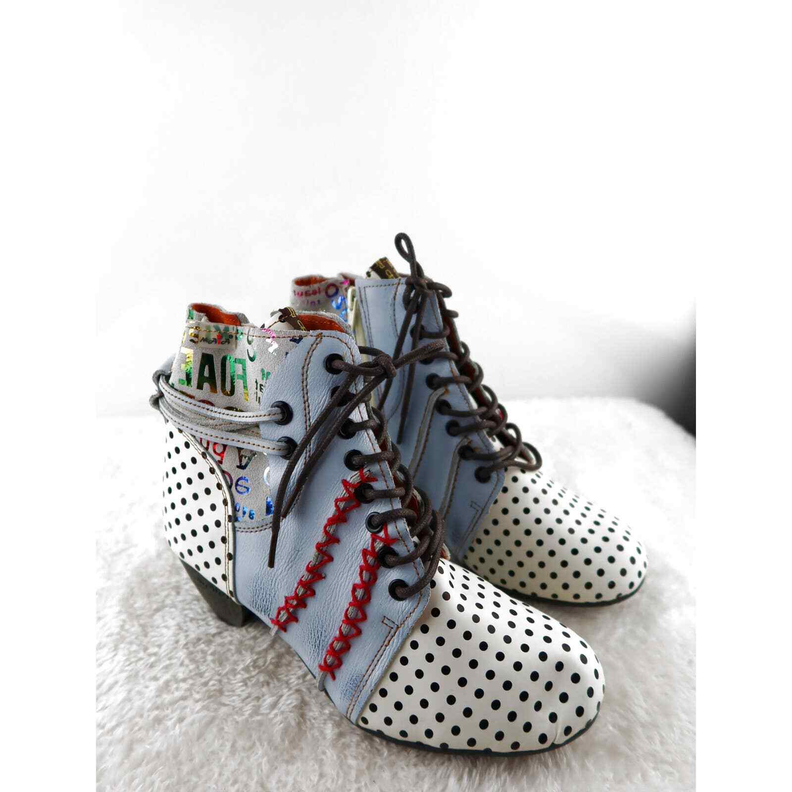 TMA EYES | White Polka Dot Leather Boot - Women Size 8/39