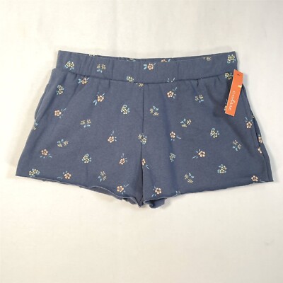 Colsie Lounge Shorts Women X-Small Fleece Raw Hem Pull On Blue Floral 