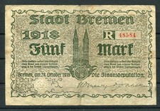 Bremen 5 Mark Notgeld Serie R / Finanzdeputation .........................2/7671