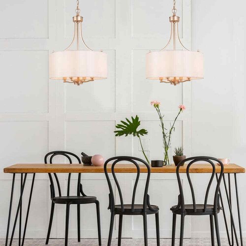 LNC Modern 4-Light Gold Chandelier with Farmhouse Fabric Shade Classic Drum - Picture 2 of 13