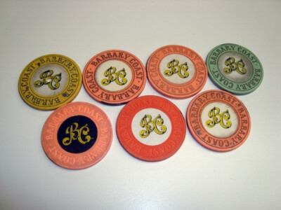 Vintage Barbary Coast Roulette Chips, 7 In All, 5 Different