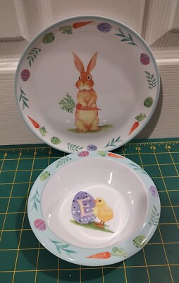 Easter Egg Bunny & Chick Kids Melamine Plate & Bowl Set