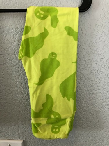 ๐New LuLaRoe Leggings Kids S/M Halloween Ghosts on a Lime Green Background ๐