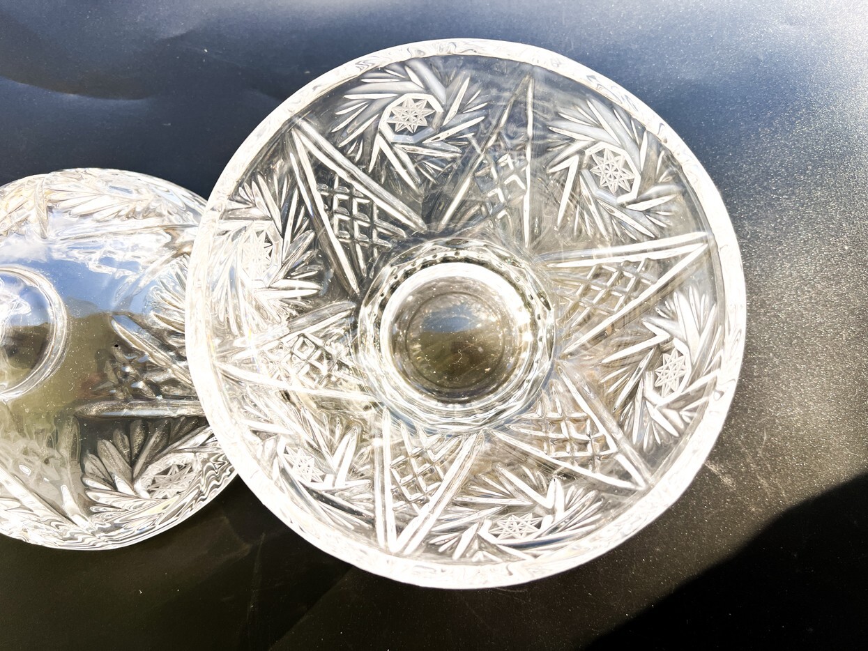 Vintage German Crystal Pinwheel Star Large Lidded Candy Dish | eBay