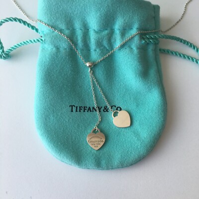 Return To Tiffany & Co. Mini Double Heart Tag Drop Dangle Silver