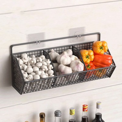 3 Grids Storage Basket Rust Proof Non Perforated Wall Mounted Seasoning Rack 》