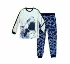 Wonder Nation Boys Sleepwear Shirt  Pants X-Small 4-5 Shark Glows In Dark