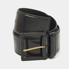 Saint Laurent 90 CM Buckle Wide Belt Black Patent Leather
