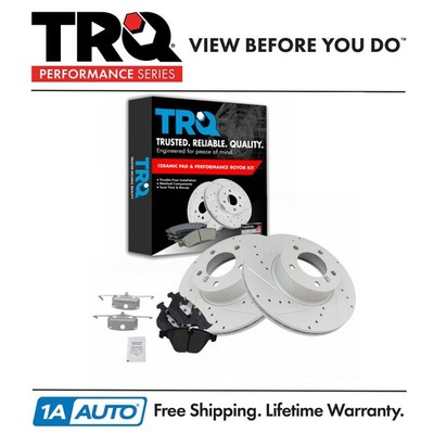 TRQ Front Semi-Metallic Brake Pad Performance Drilled Slotted Coated Rotor Kit