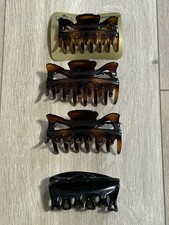 Faux Tortoise Shell Solid Barrette Hair Clip Claw Lot 4 Modele Depose France VTG