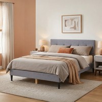 Doppelbett 160X200 Cm Polsterbett Lattenrost Bett Gestell Stoff Grau Homestyle4U