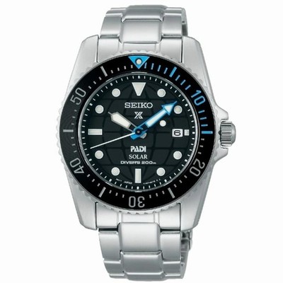 SEIKO ProspeX PADI SNE575P1 Solar Watch Steel Blue Diver Scuba 200m NOS Blue