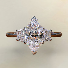 IGI Certified Lab-Created Diamond Women Ring 14K White Gold 2.45 Ct Marquise Cut