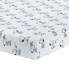 Lambs  Ivy Classic Snoopy 100 Cotton White/Black Fitted Baby Crib Sheet