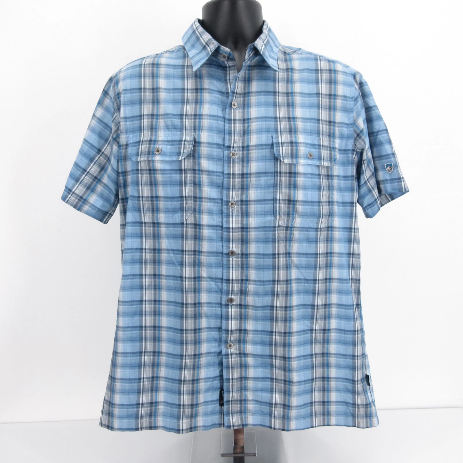 Kuhl Eluxur Shirt Mens L Blue Gray Plaid Short Sleeve Button Up Pockets Hiking
Opens in a new window