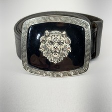 Vintage Lion Head Leather Belt Baroque Medusa Greek Key Statement Belt 46