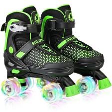 SULIFEEL 4 Sizes Adjustable Roller Skates for Kids, Medium - Big Kid, Green