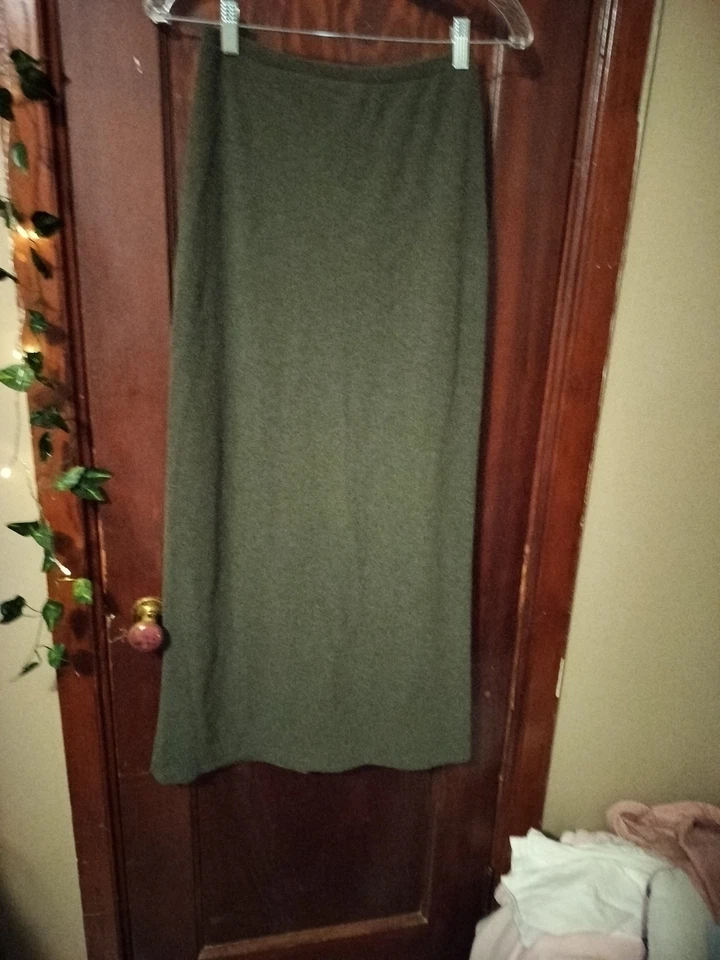 Винтажная эластичная юбка Central Park West без застежек маленькая вискоза нейлон хаки зеленый - Изображение 2 из 4