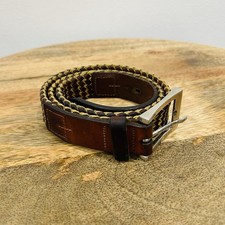 Martin Dingman 36/90 Leather Braided/Woven Owen Belt 50019 Brown/Cream