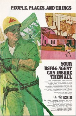 USF&G Vintage Print Ad Insurance Agent Artwork 1960s Colorful