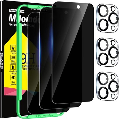 Milomdoi 3 Pack Privacy Screen Protector iPhone 15 Pro Max 6.7 inch, Black 