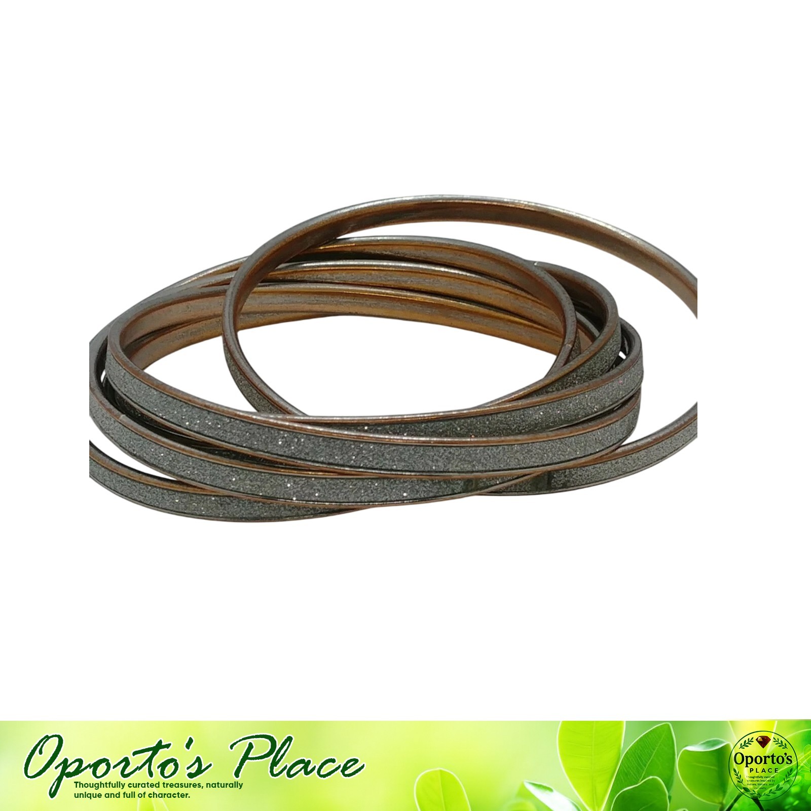 Six metal interlocking Round Bangles Silvertone W… - image 1