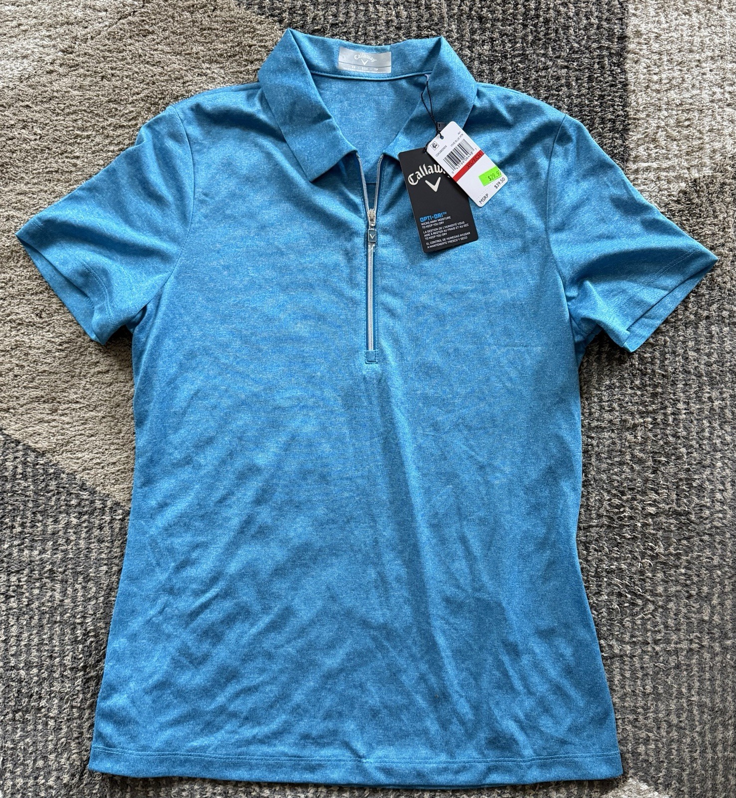 Opti-dri 1/4 Zip Polo Vivid Blue Heather Sz Xs Nwt