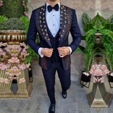Men Suit 3 Pieces Blazer Pants Vest Formal Prom Wedding Groom Plus Size Custom