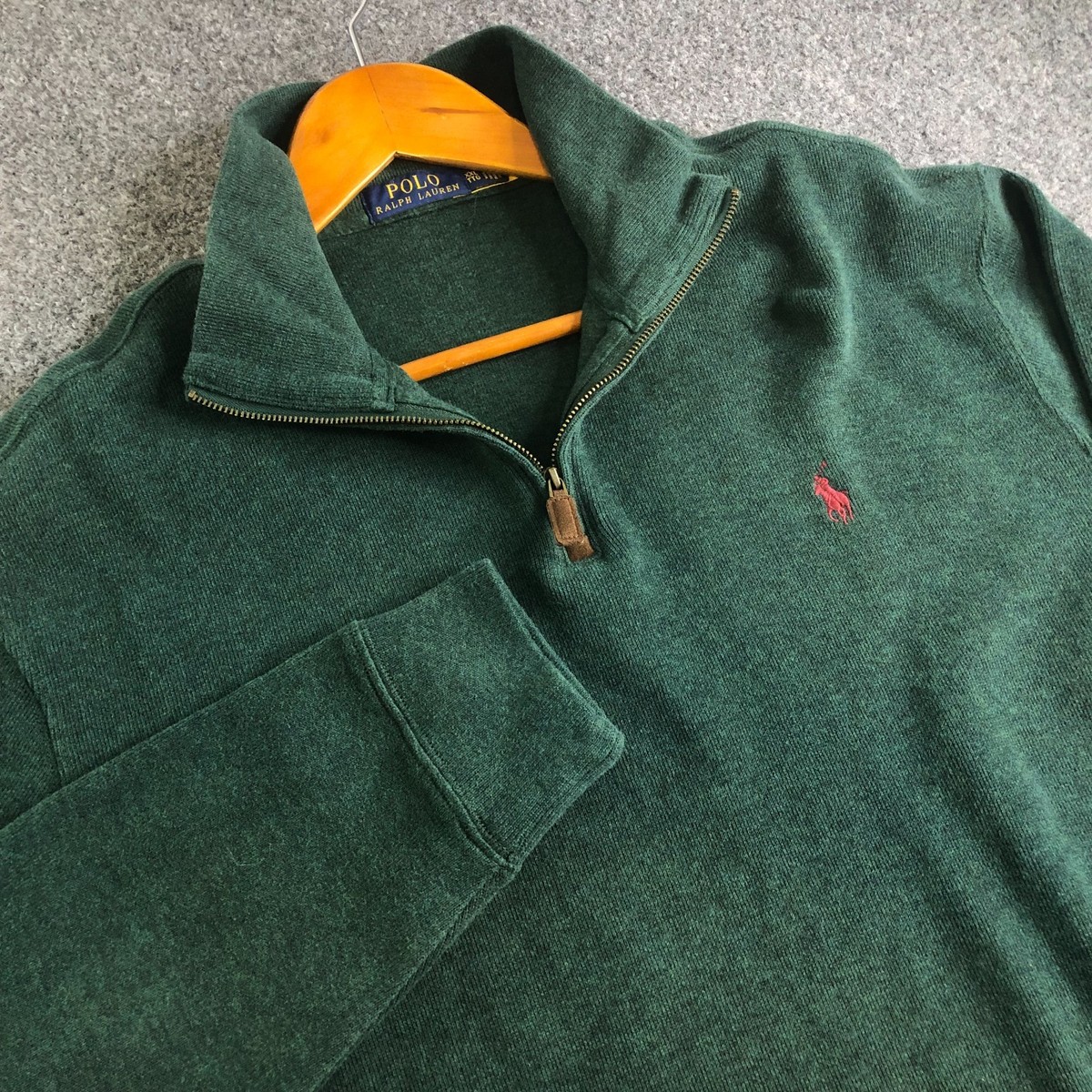 Polo Ralph Lauren Sweater Mens 2XL 1/4 Zip Green Red Pony Cotton