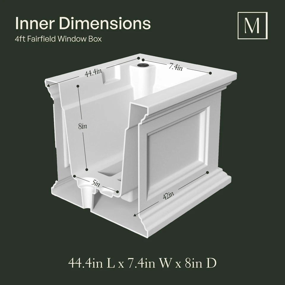 Caja de ventana Fairfield de 4 pies - jardinera independiente resistente a la intemperie para Fl... Foto 4 de 4