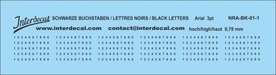 Zahlen Arial 01 3pt 0,78mm hoch Naßschiebebild Decal schwarz 87x8,7mm