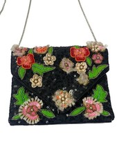 RSVP beaded Purse vtg envolope chain strap black /multi color small evening bag
