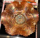 Vintage Fenton Marigold Carnival Glass Bowl, Lions &Grapevine Design - Scarce!