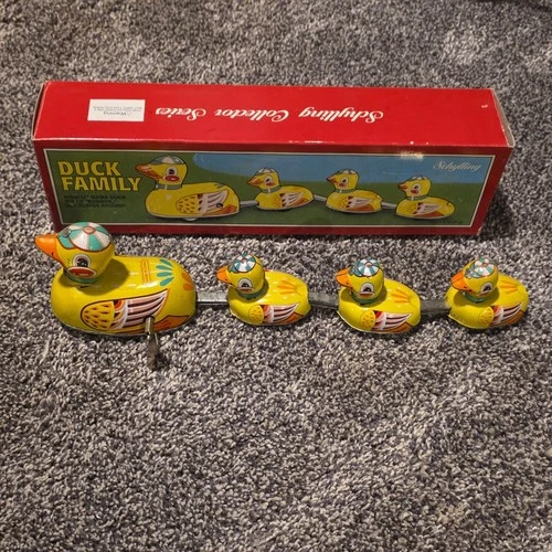 Schylling Duck Family Tin Wind-Up Toy Set with Box - Vintage Collectible