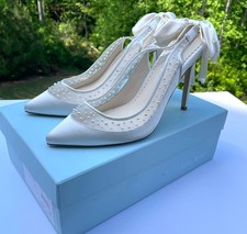 Bella Belle GABRIELLE 4-Inch Pearl Slingback w Bow IVORY Wedding/Bridal NIB 9