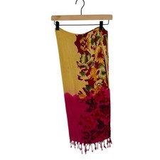 Unbranded Floral Sarong Wrap Fuchsia Pink Tropical Fringe Beach Cover Up