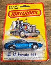 Vintage 1979 Matchbox No. 59 Porsche 928 Blue on Original Card - Read & See Pics