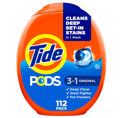 Tide PODS Laundry Detergent Pacs, 3-in-1 Stain Remover 112 Count, HE compatible,