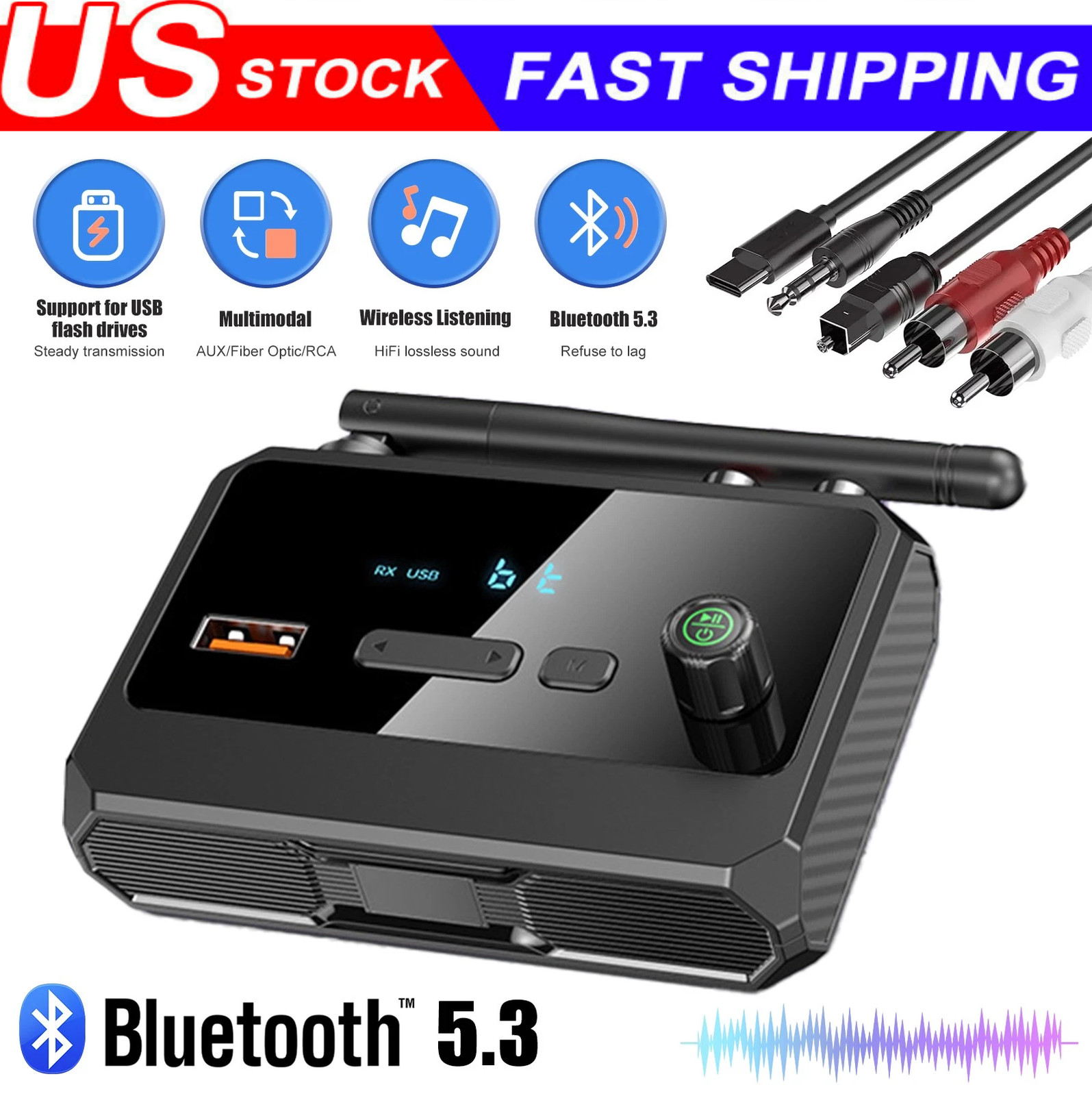 Bluetooth 5.3 Home Stereo Audio Receiver AUX USB Optical HD 