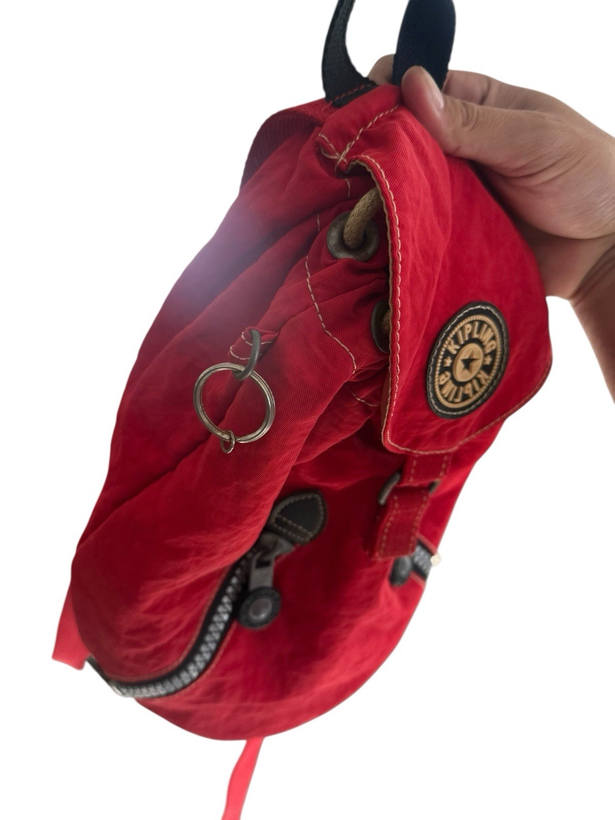 KIPLING Red Backpack Pocket with Drawstring No Ke… - image 8