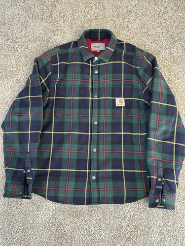 Carhartt WIP Check Hemdjacke Fleece gefüttert grün navy rot gelb Größe L - Bild 1 von 7