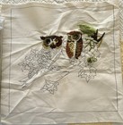 1973 Vintage AVON Owl Mates Needlepoint Pillow 14" Ivory Brown Tree Crewel — photo 3