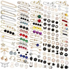 145 Pcs Brooch Pins, Sweater Shawl Hat Clip Neckline Pins Double Faux Pearl B...