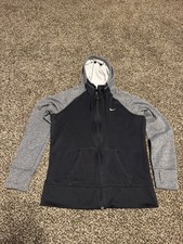 NIKE Women s L Therma Fit Full Zip Sweatshirt Black/Gray Hoodie Thumb Holes