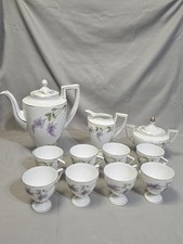 Vintage Porcelain White Floral Tea Set 8 Cups Teapot Creamer Sugar Art Deco