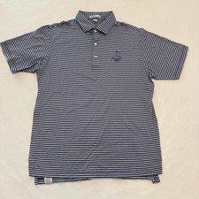 Peter Millar Pinehurst Polo Shirt Mens Medium Blue White Stripe Golf Embroidered